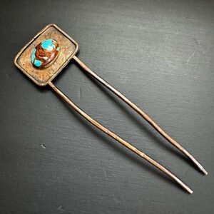 Genuine Copper with Brazilian Agate Turquoise Hair Fork Hairpin